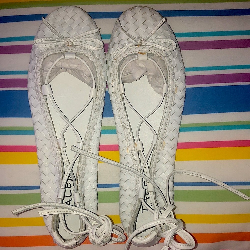 Italian made white woven leather flats. Size 36